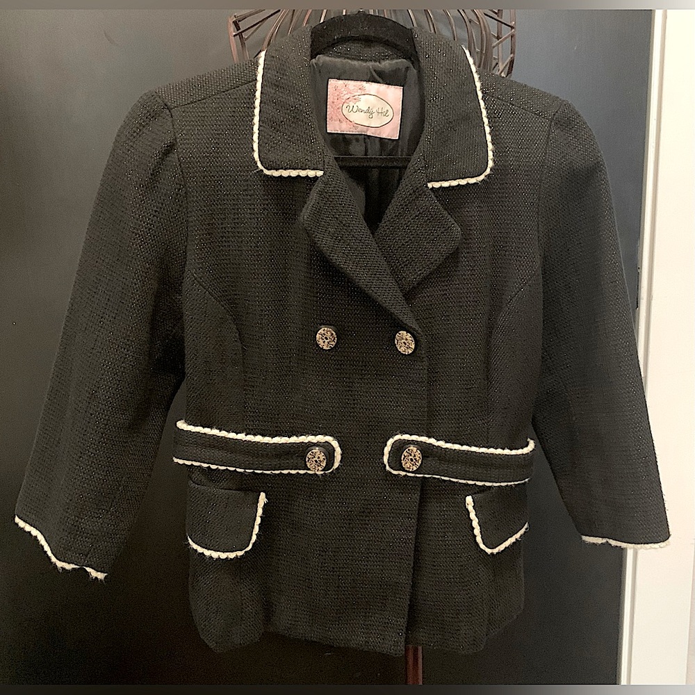 Tweed Jacket, Black & white trim w/ silver sparkles
